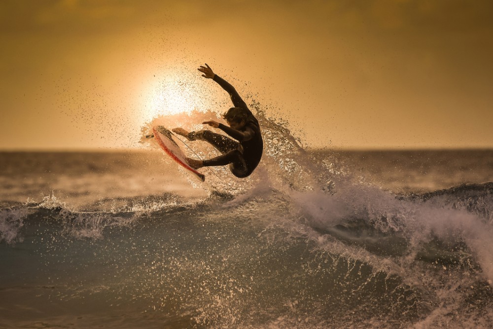 Golden hour sunset surf