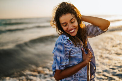 A woman by the beach